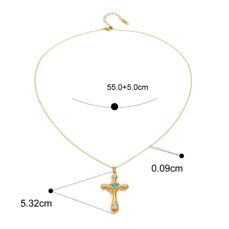 Collier Croix Dorée Pierre Bleue