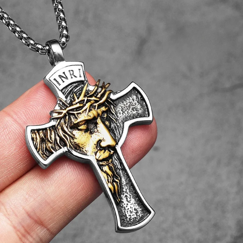 Collier Croix Homme Visage Jésus