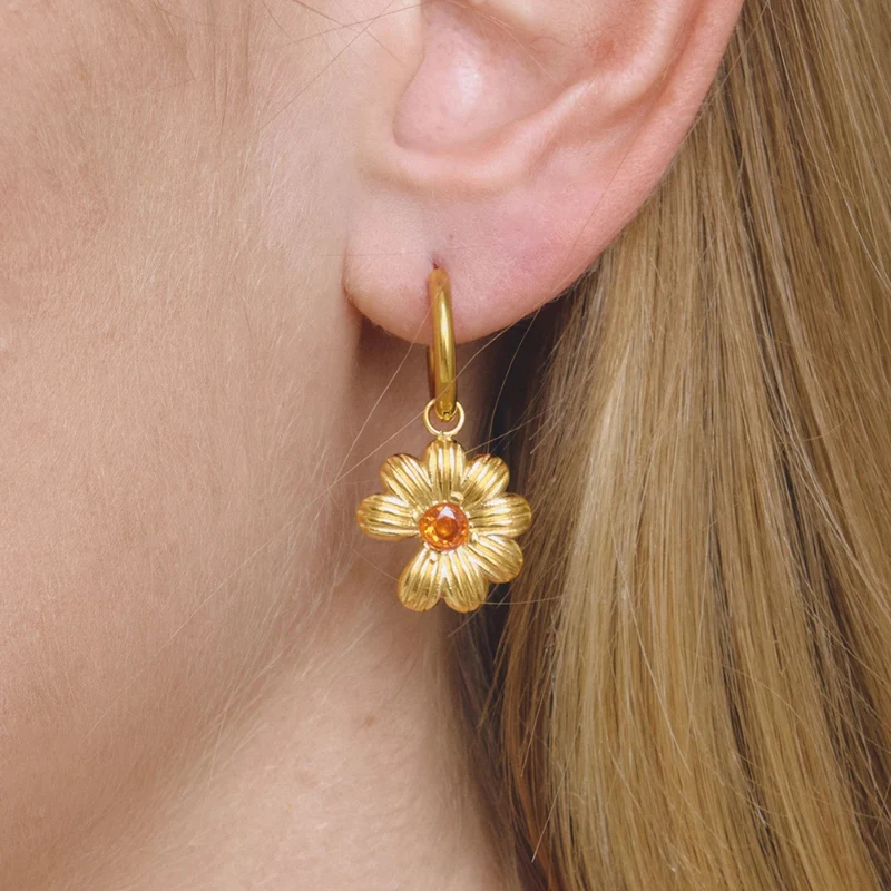 Boucles d'Oreilles Fleur Zircon Orange