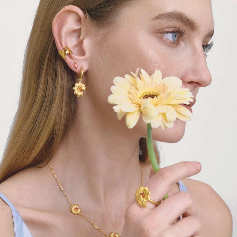 Boucles d'Oreilles Fleur Zircon Orange