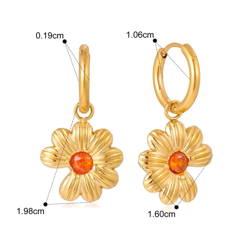 Boucles d'Oreilles Fleur Zircon Orange
