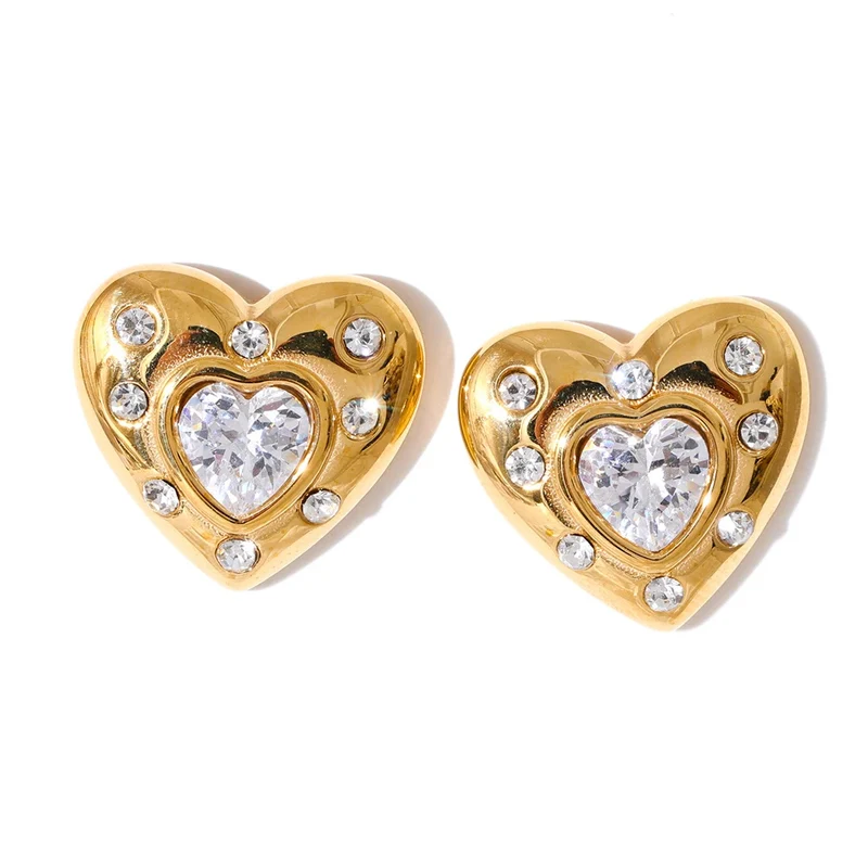 Boucles d'Oreilles Coeur Zircons Blancs