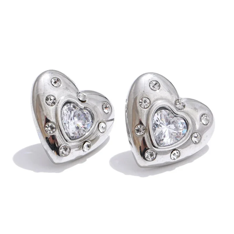 Boucles d'Oreilles Coeur Zircons Blancs