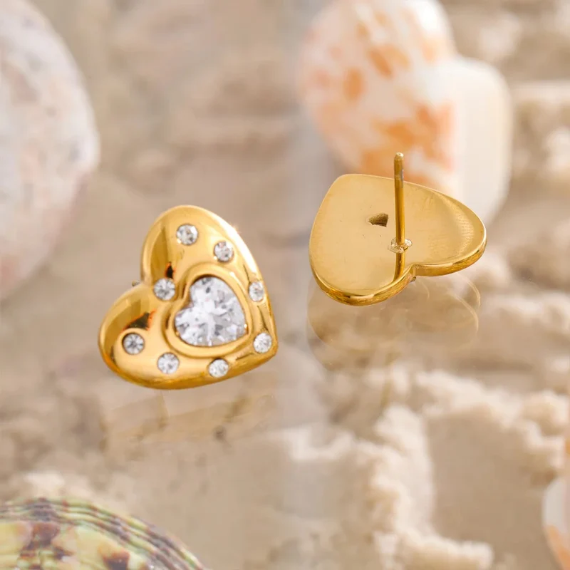Boucles d'Oreilles Coeur Zircons Blancs