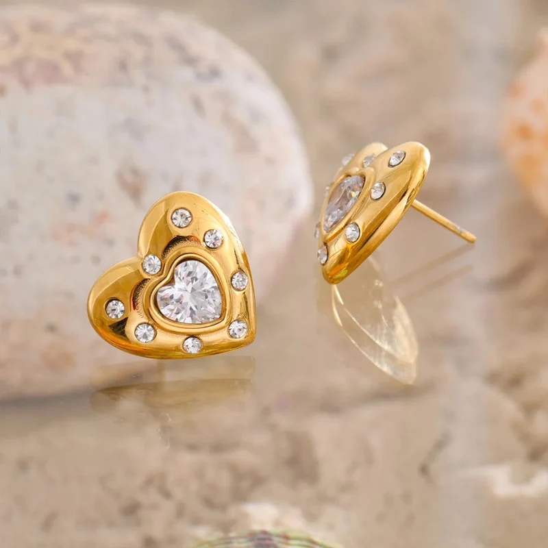 Boucles d'Oreilles Coeur Zircons Blancs