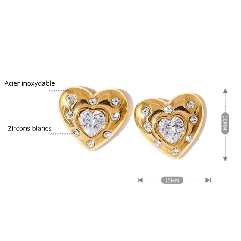 Boucles d'Oreilles Coeur Zircons Blancs