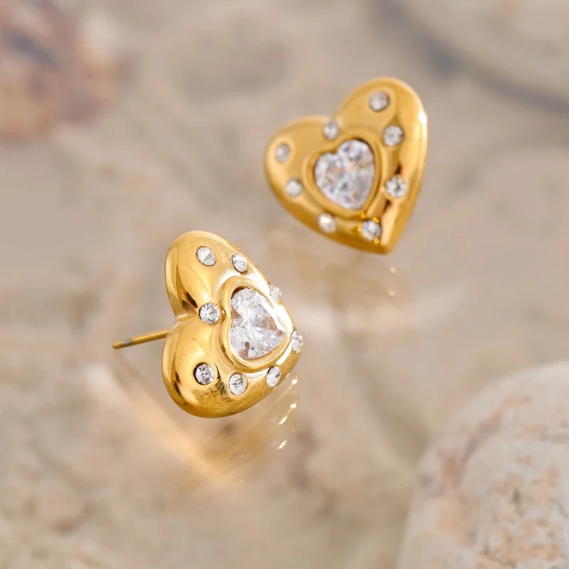 Boucles d'Oreilles Coeur Zircons Blancs