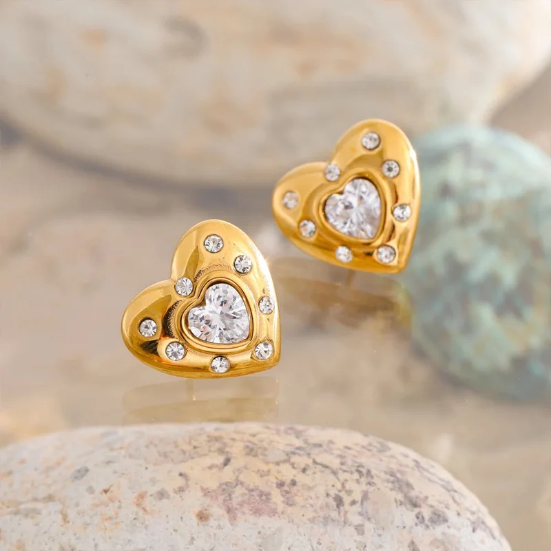 Boucles d'Oreilles Coeur Zircons Blancs