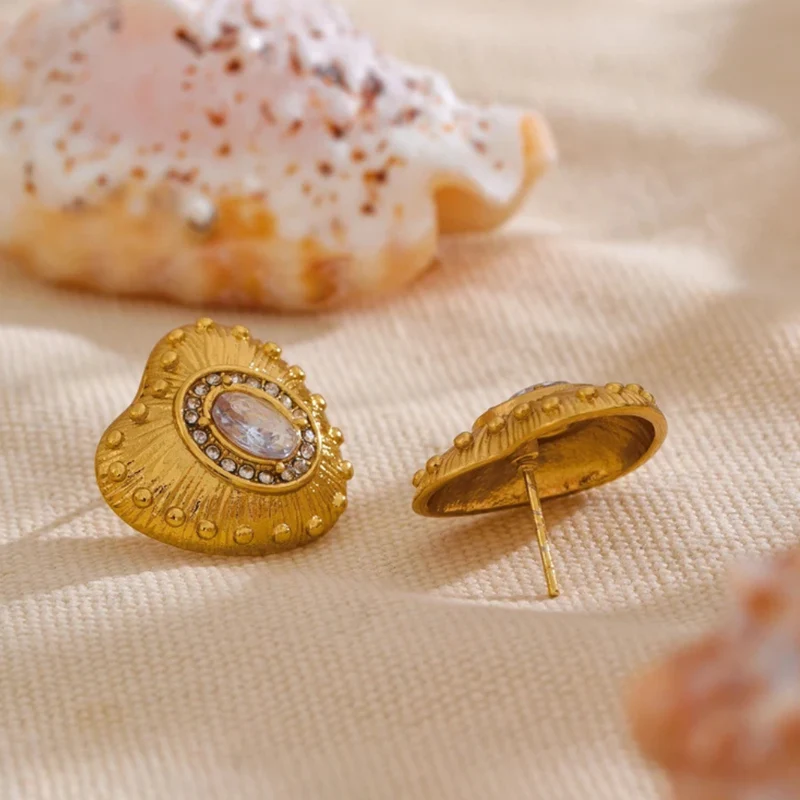 Boucles d'Oreilles Coeur Doré Strass