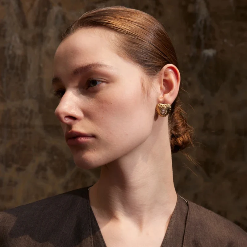 Boucles d'Oreilles Coeur Doré Strass