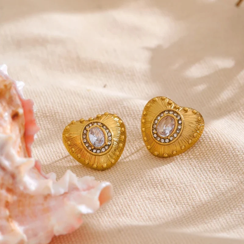 Boucles d'Oreilles Coeur Doré Strass