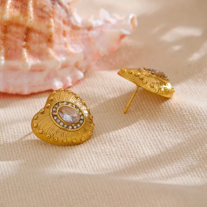 Boucles d'Oreilles Coeur Doré Strass