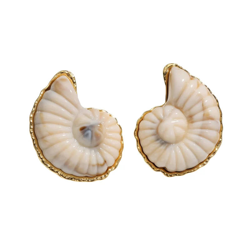 Boucles d'Oreilles Coquillage Ammonite Blanches