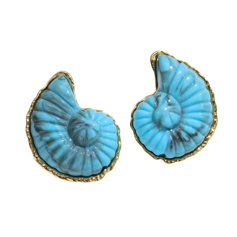 Boucles d'Oreilles Coquillage Ammonite Bleu