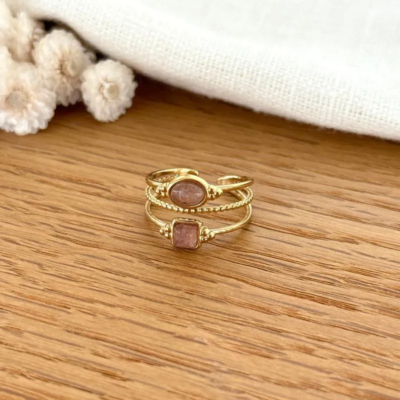 Bague "Amara" Quartz fraise acier