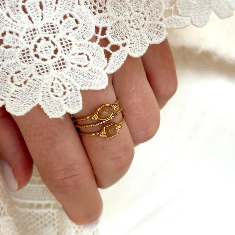 Bague "Amara" Quartz fraise acier