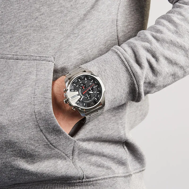 Diesel Mega Chief Hommes Montre Argent DZ4308