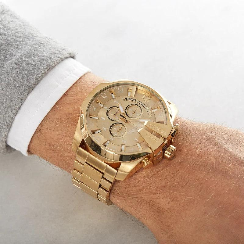 Diesel Mega Chief Hommes Montre Or DZ4360