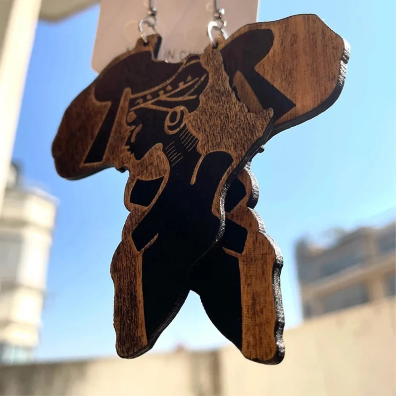 Boucles d'Oreilles Afrique en Bois