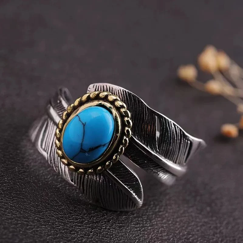 Bague Plume Paon Bleue