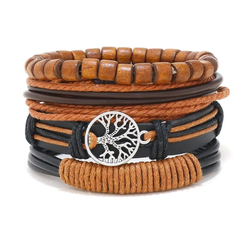 Gros Bracelet Similicuir avec Arbre de Vie