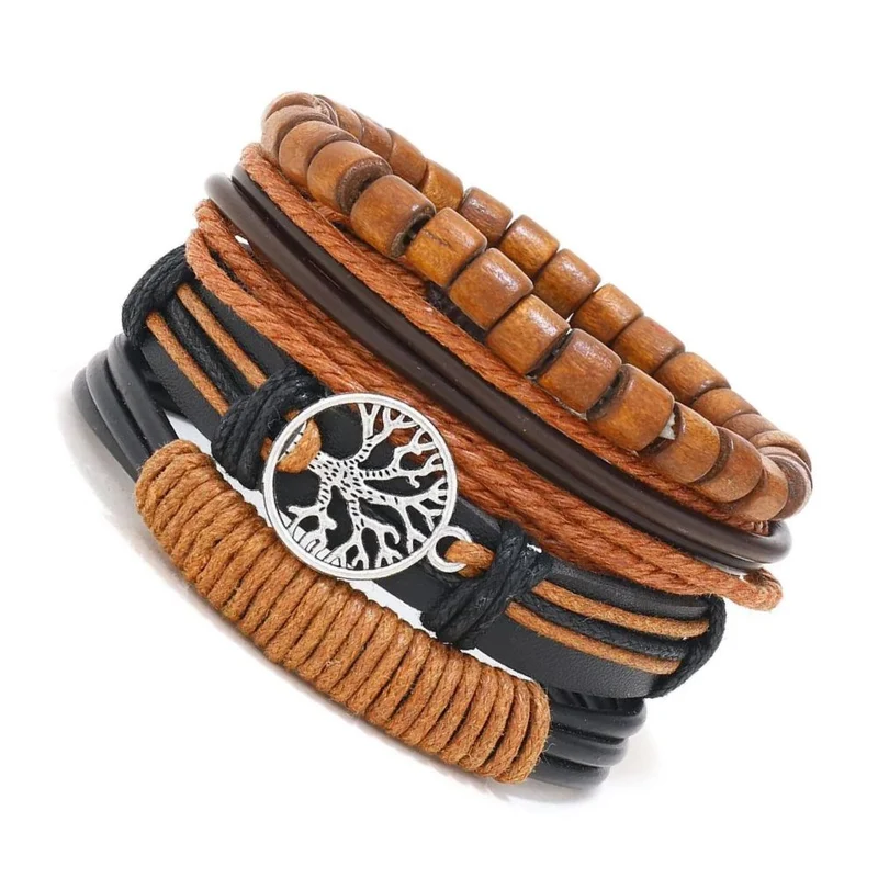 Gros Bracelet Similicuir avec Arbre de Vie