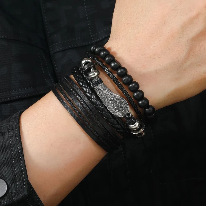 Bracelet Plume Cuir Vintage