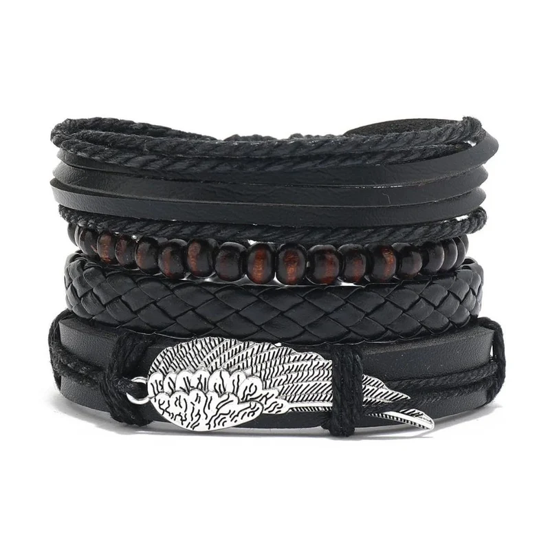 Bracelet Plume Cuir Vintage