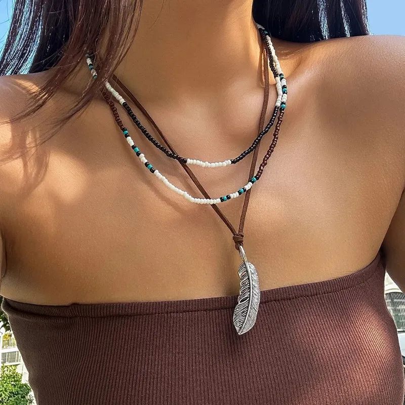Collier Plume Ethnique