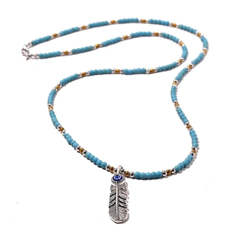 Collier Perles Plumes