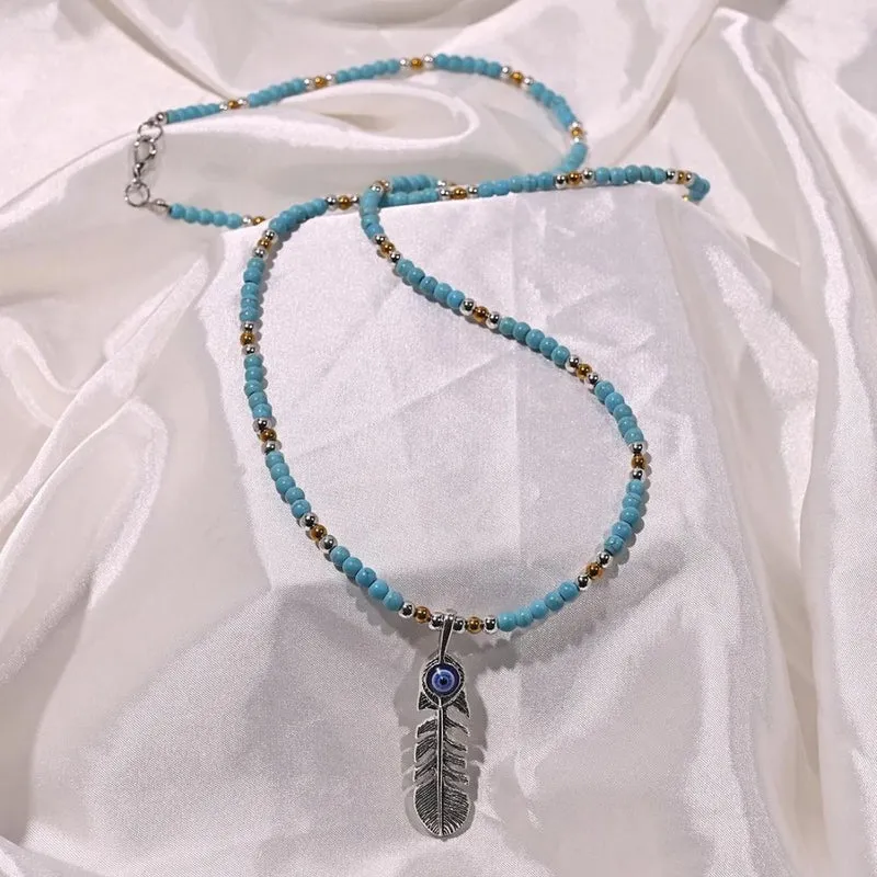 Collier Perles Plumes