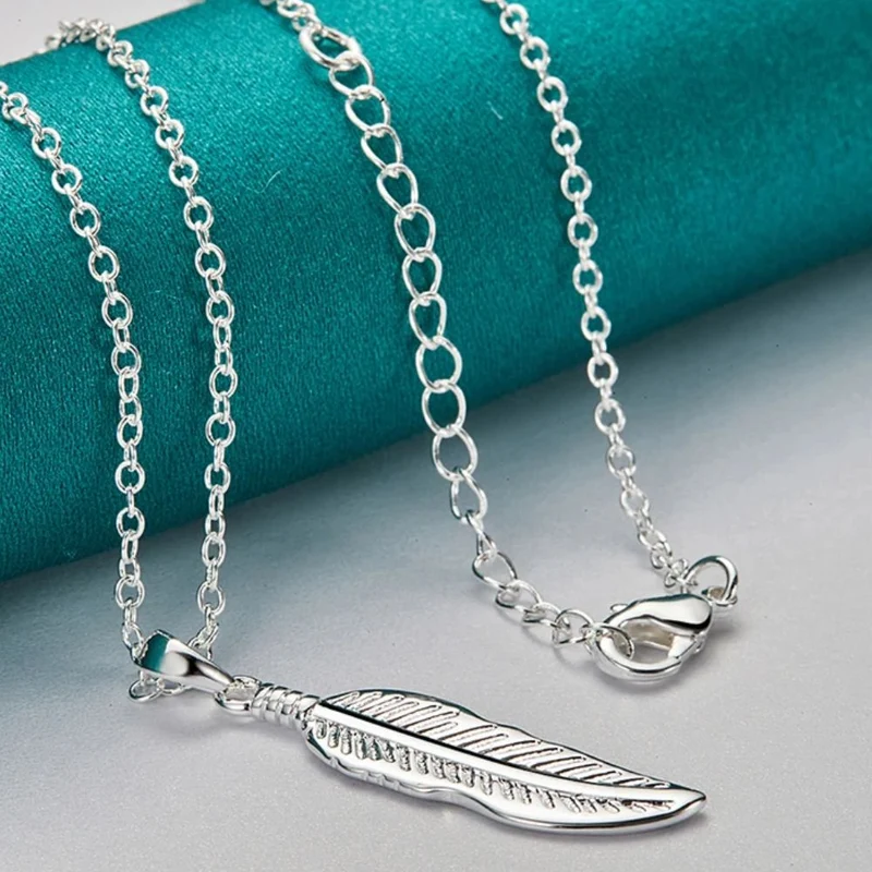 Collier Plume Argent Long