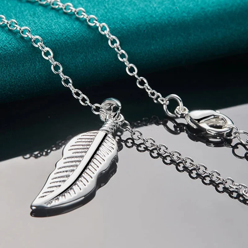 Collier Plume Argent Long