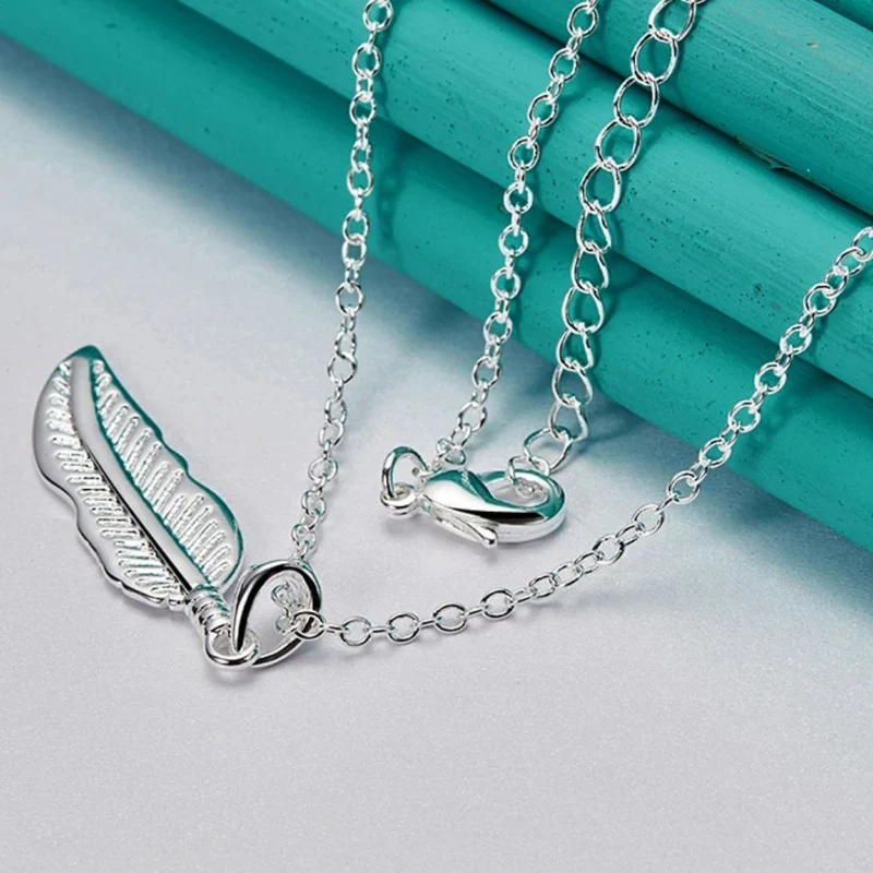 Collier Plume Argent Long