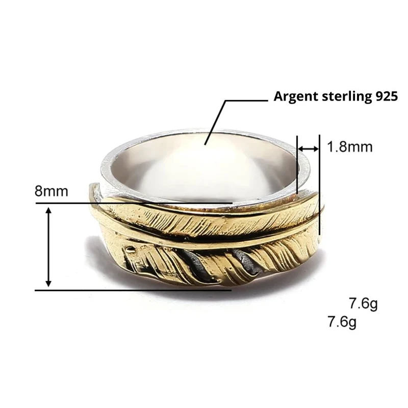 Anneau Argent Plume Or