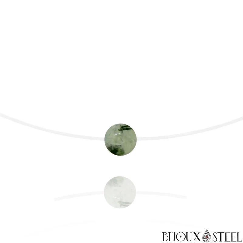 Collier à perle de prehnite sur fil de nylon