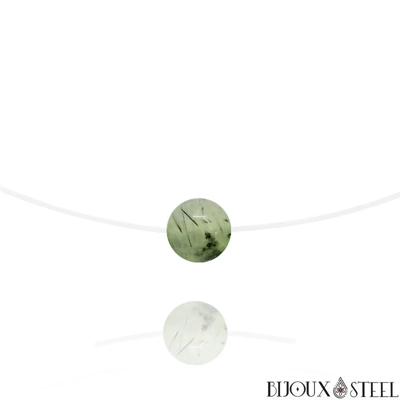 Collier à perle de prehnite sur fil de nylon