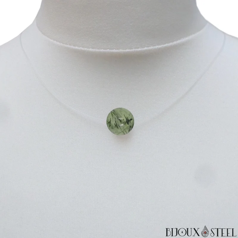Collier à perle de prehnite sur fil de nylon
