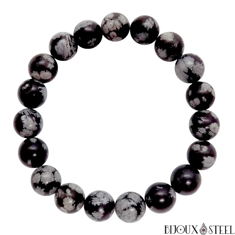 Bracelet en perles d'obsidienne flocon de neige 10mm