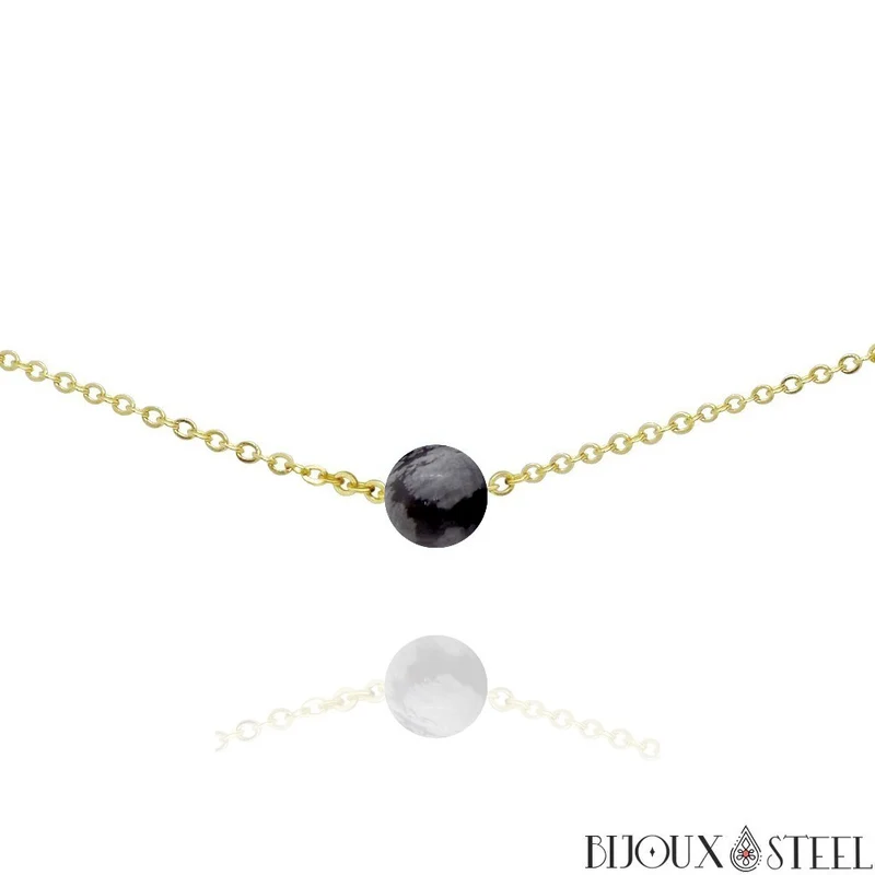 Collier à perle d'obsidienne flocon de neige en acier inoxydable