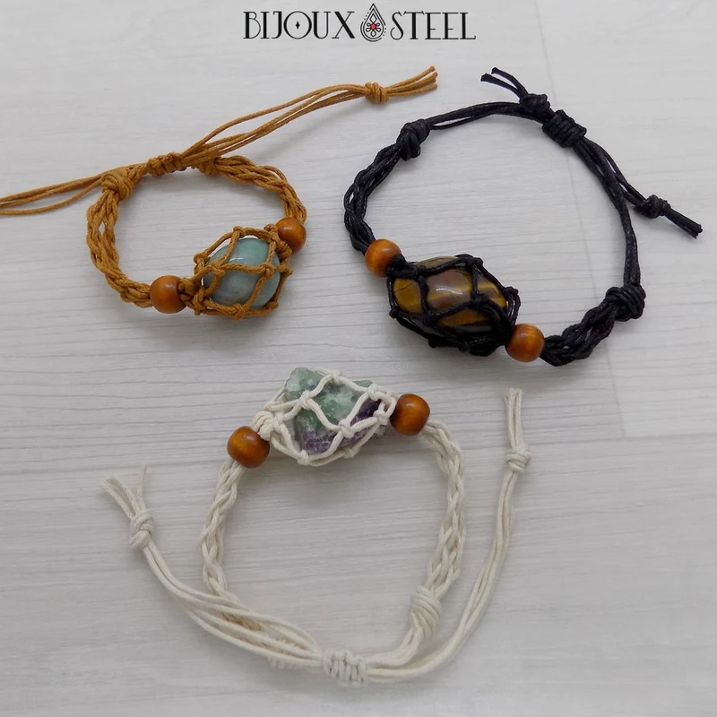 Bracelet porte pierre interchangeable tressé