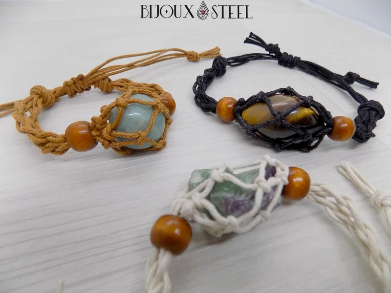 Bracelet porte pierre interchangeable tressé