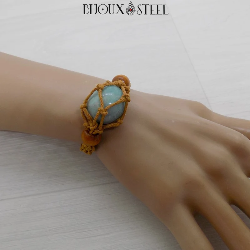 Bracelet porte pierre interchangeable tressé