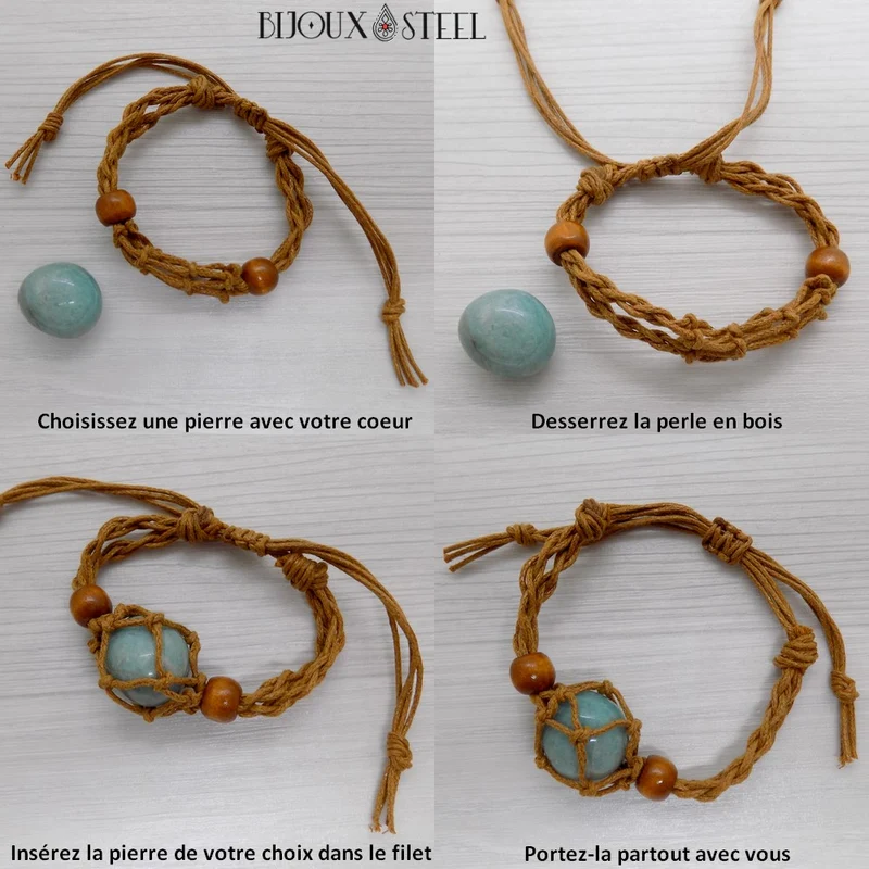 Bracelet porte pierre interchangeable tressé