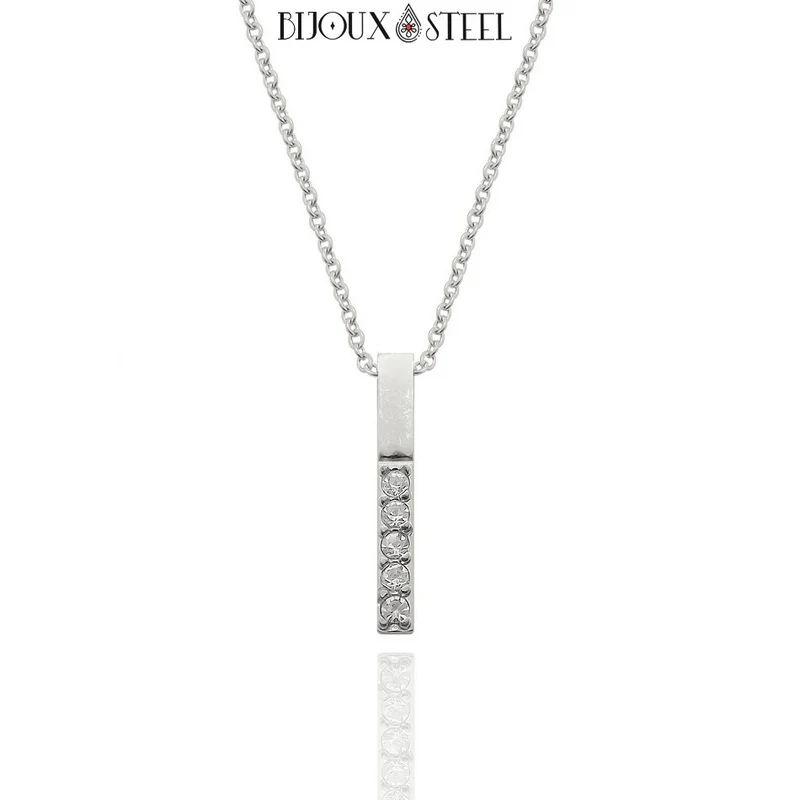 Collier barre à strass en acier inoxydable