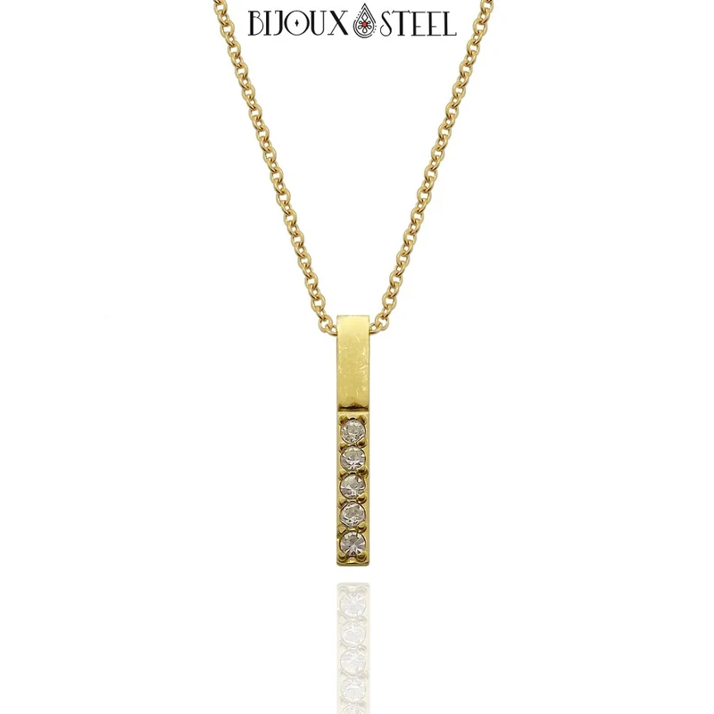 Collier barre à strass en acier inoxydable