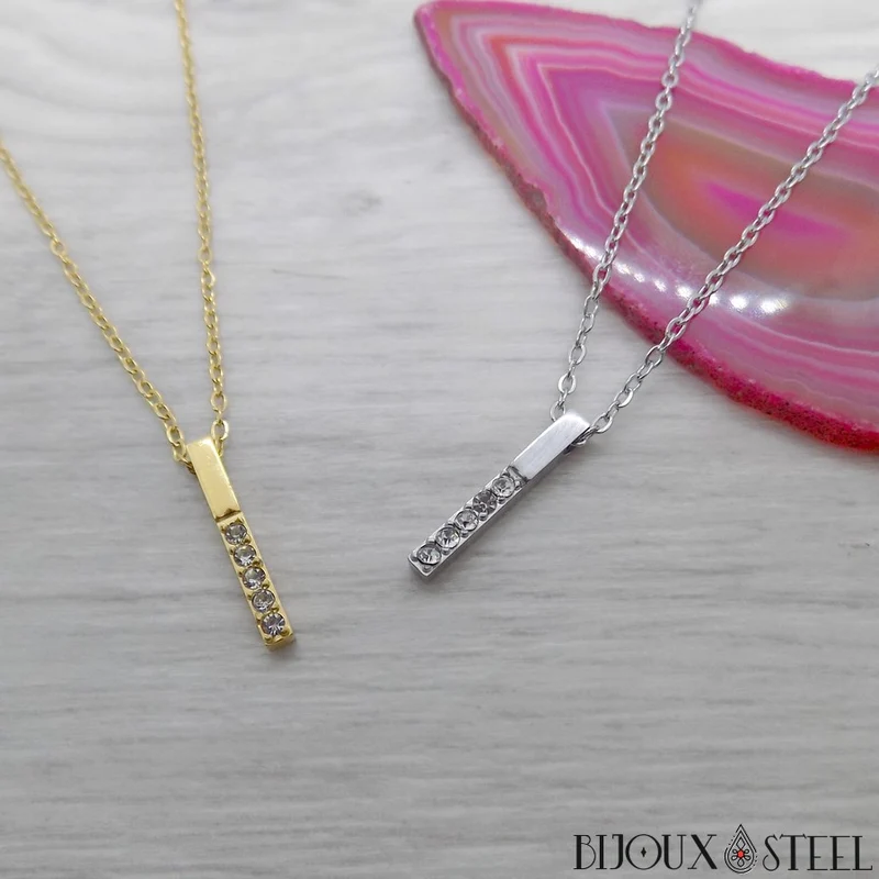 Collier barre à strass en acier inoxydable