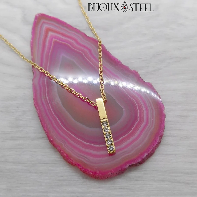 Collier barre à strass en acier inoxydable