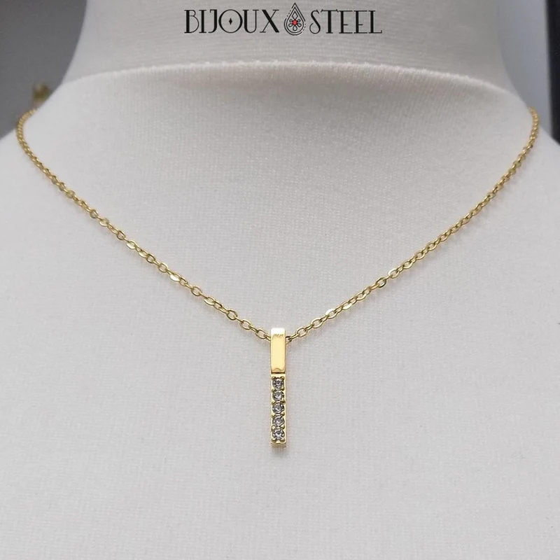 Collier barre à strass en acier inoxydable