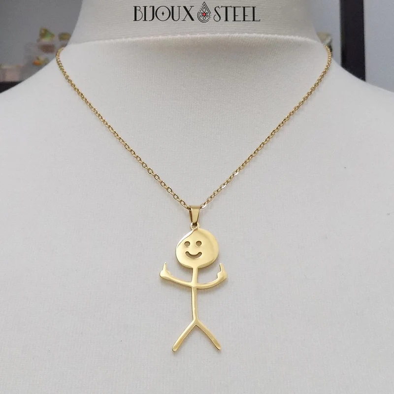 Collier à pendentif bonhomme doigt d'honneur en acier inoxydable